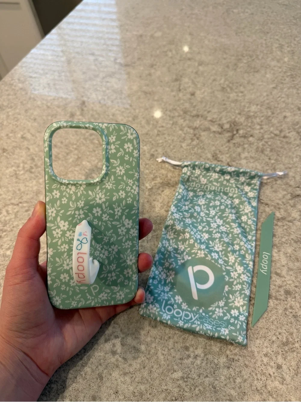 Loopy Mint Green Floral Phone Case with Matching Strap